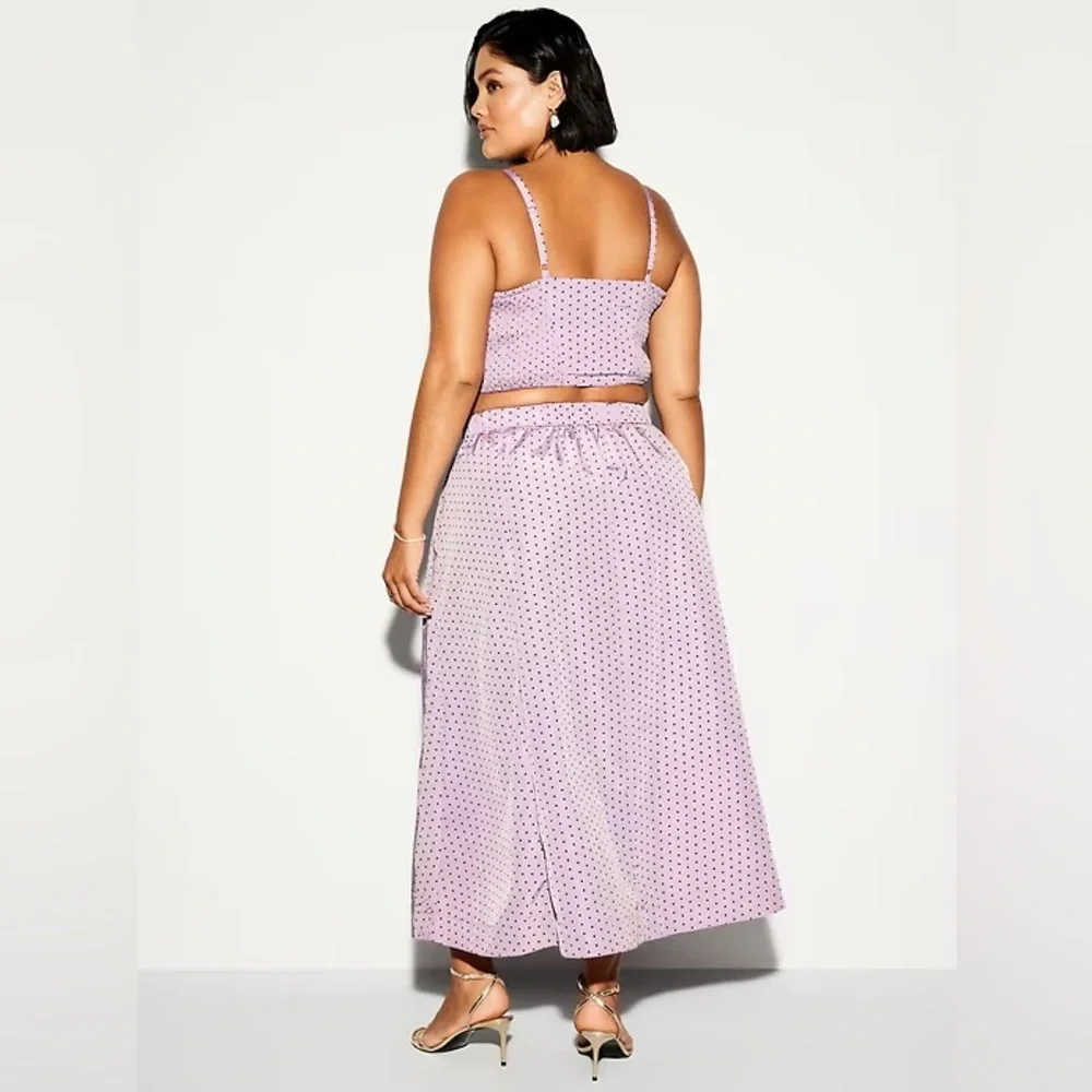 NWT Old Navy Purple Black Polka Dot The Occasion High-Waisted Taffeta Midi Skirt